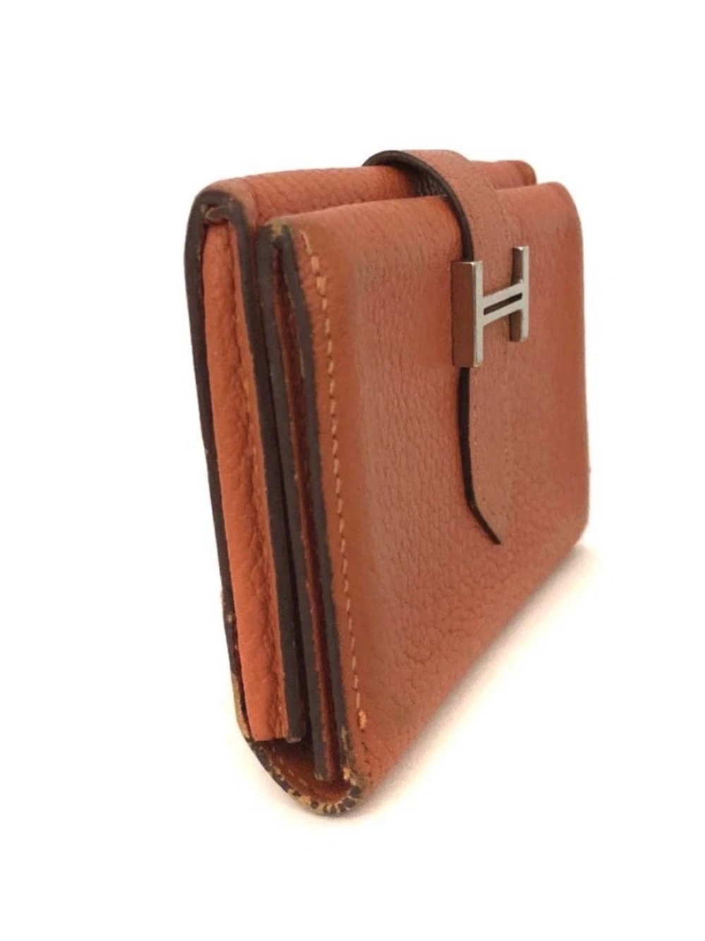Authentic Hermès Béarn Compact Wallet Orange Leather PHW H - Picture 7 of 8